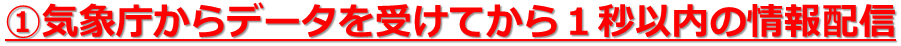 １.気象庁からデータを受けてから１秒以内の情報配信