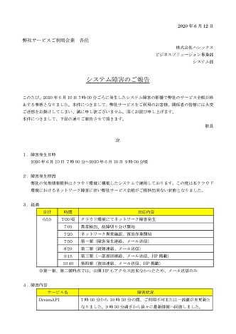 ネットワーク障害報告書